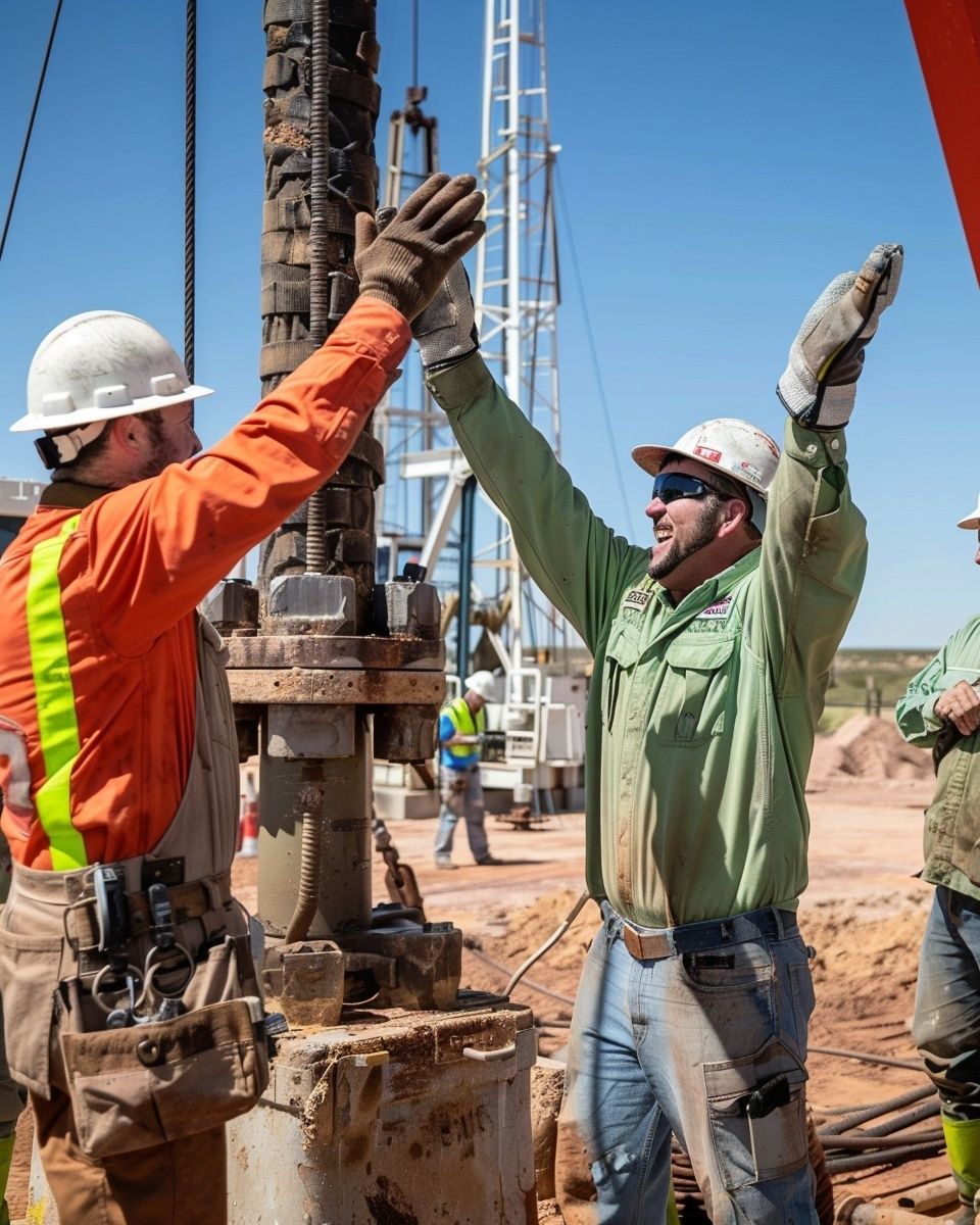 Oil well drilling crew at active Permian Basin well site