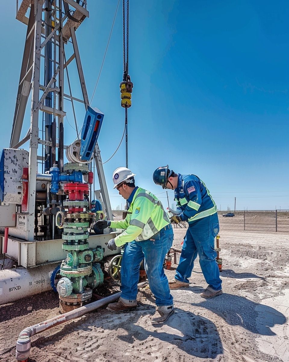 Oil well drilling process — horizontal drilling rig in active operation at Permian Basin site