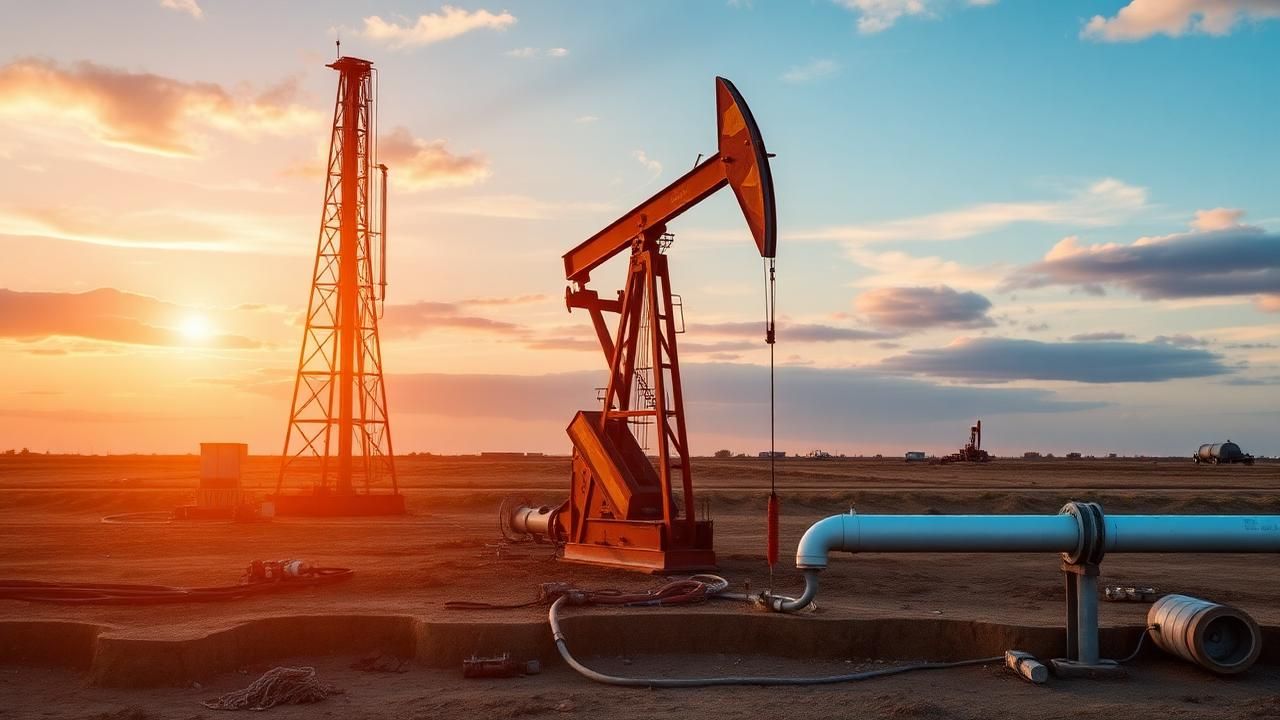 How oil well investments work showing drilling rig to producing pumpjack lifecycle