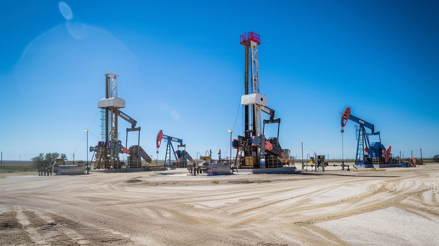 Permian Basin drilling rigs at active production site