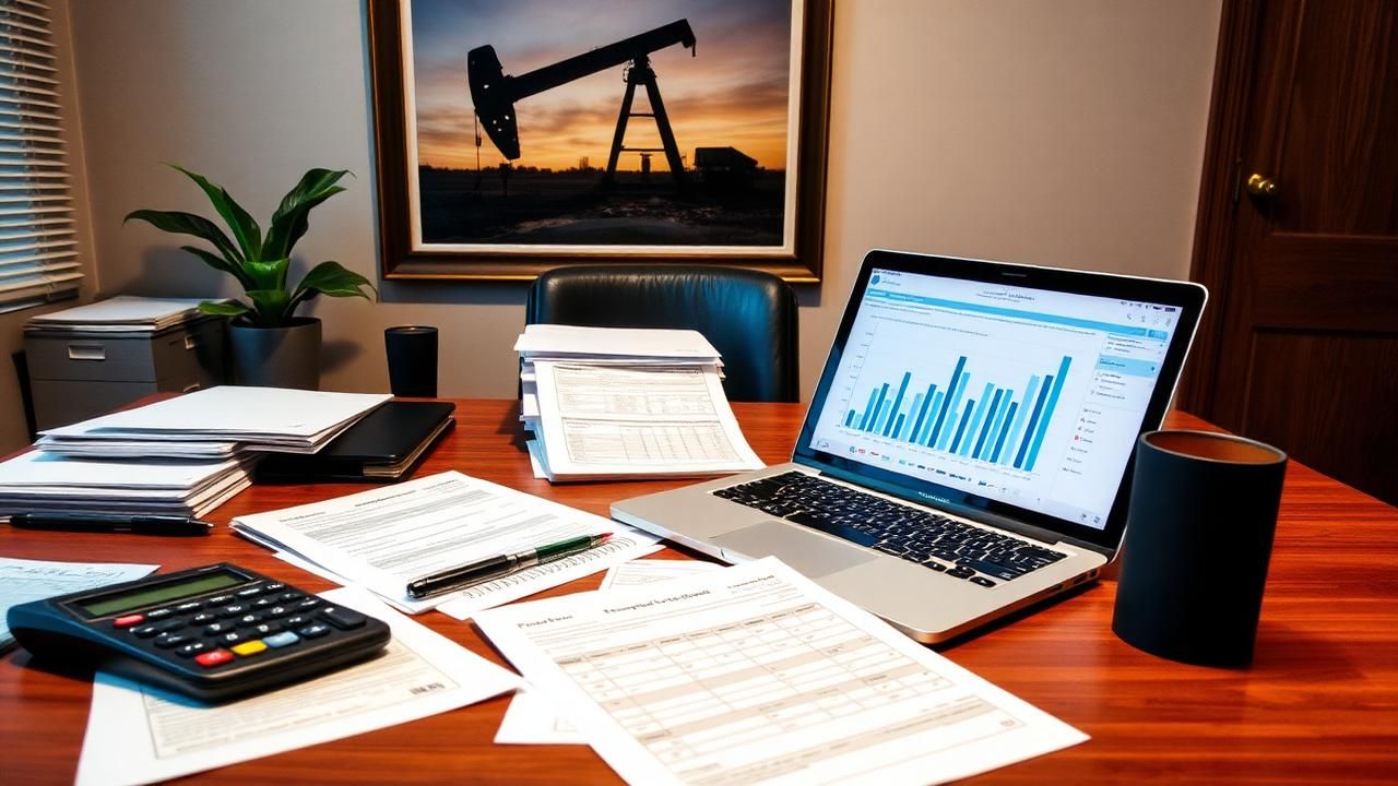 Tax benefits of oil investments — CPA office with financial planning documents and oil well investment analysis