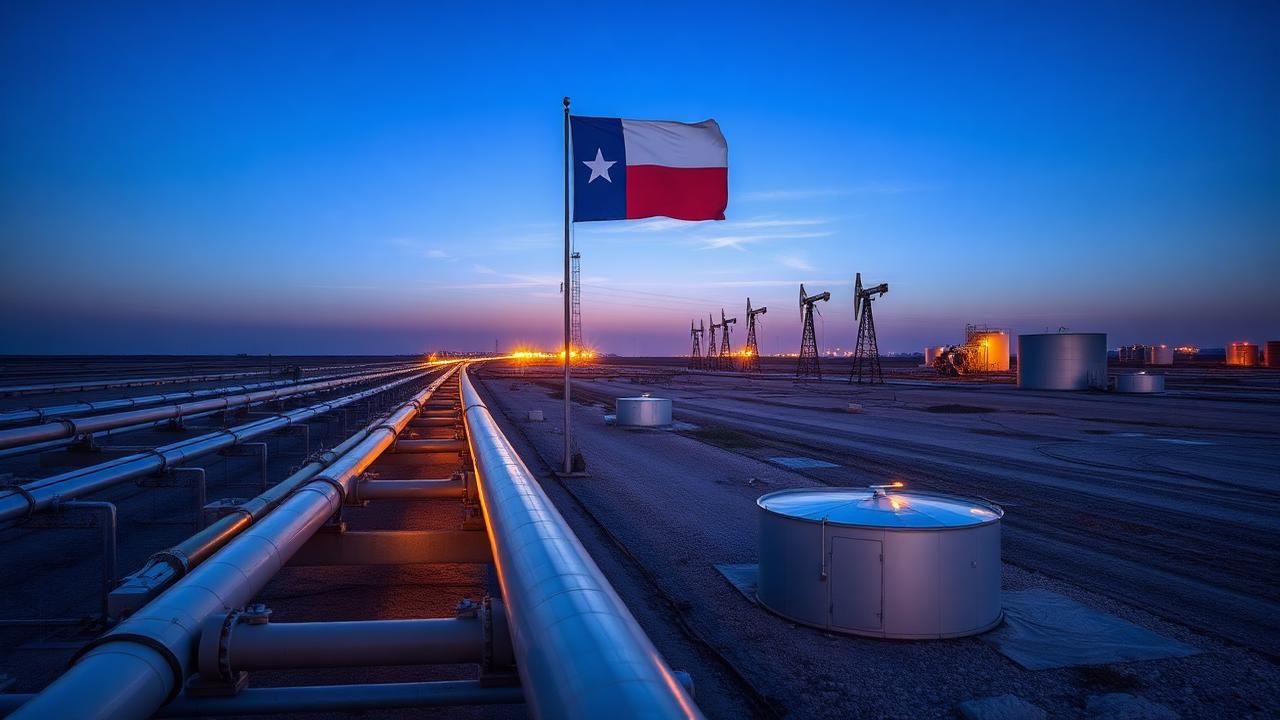 Texas energy investments showing pipeline infrastructure and Texas flag